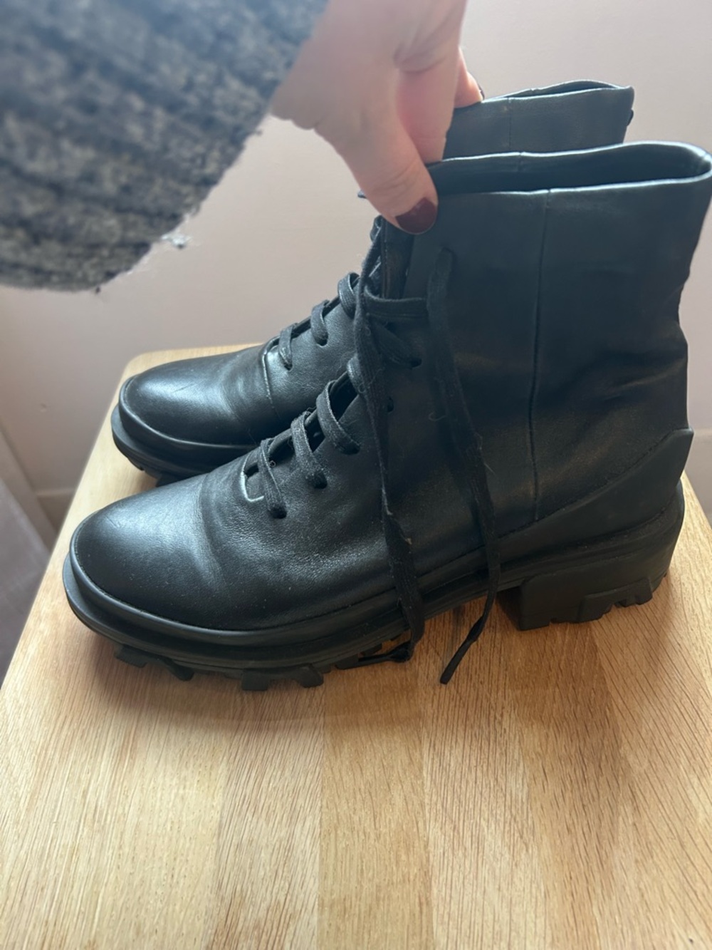 rag & bone Black Lace-Up Leather Boots